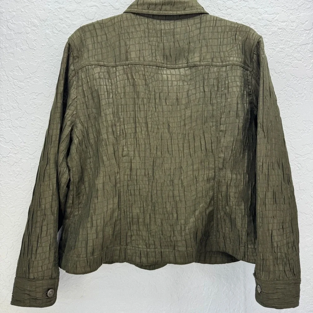 Ruby Rd Women's 14 Olive‎ Green Crinkle Textured Button Front Jacket Blouse Top